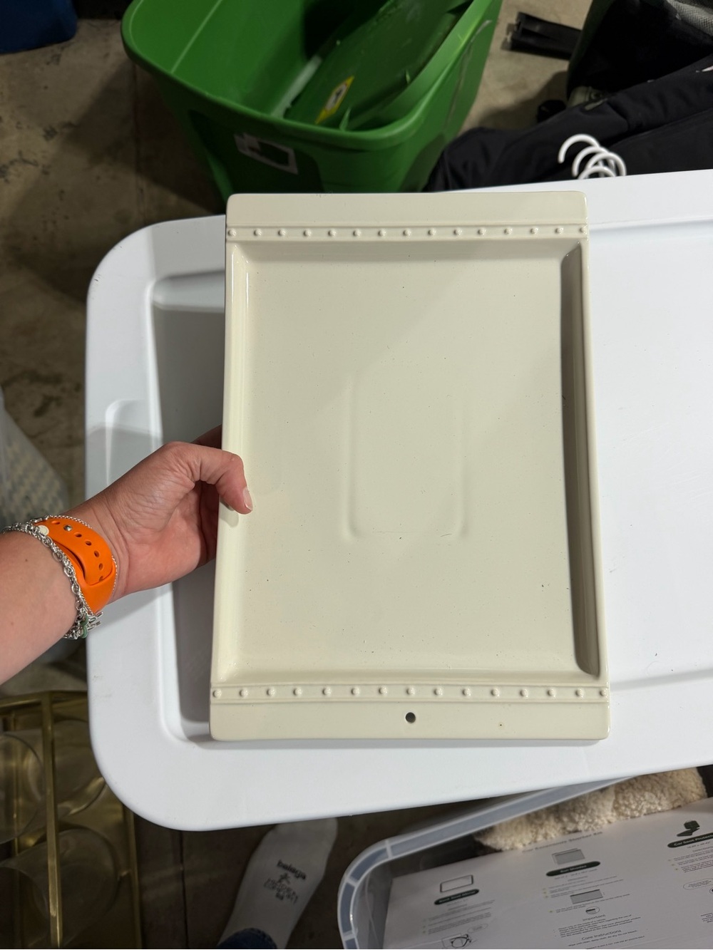 Nora Fleming Cream Decorative Serving Tray with Rivet Edge